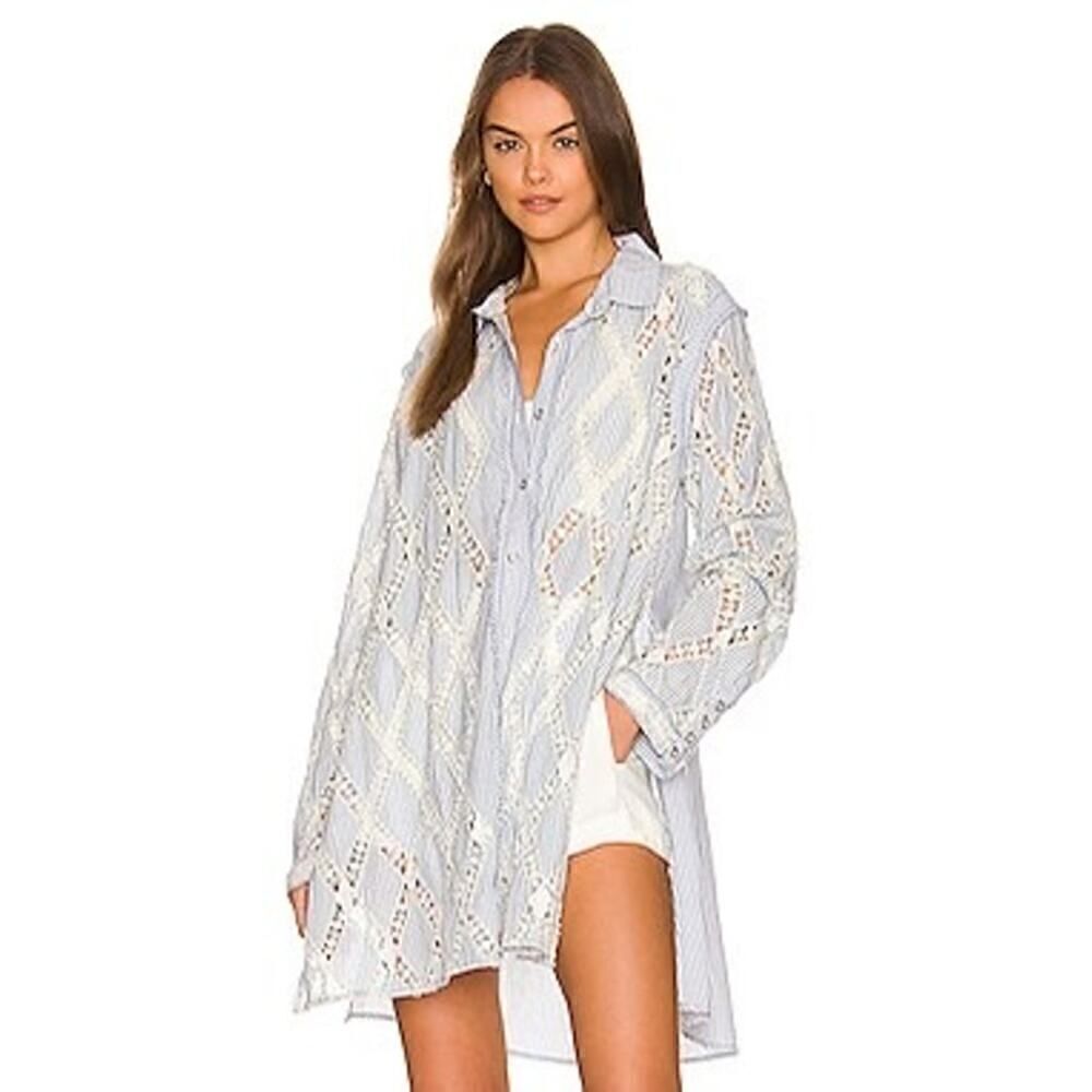 Free People Maldives Stripes Top in Ivory & Blue Combo NWT MSRP: $198